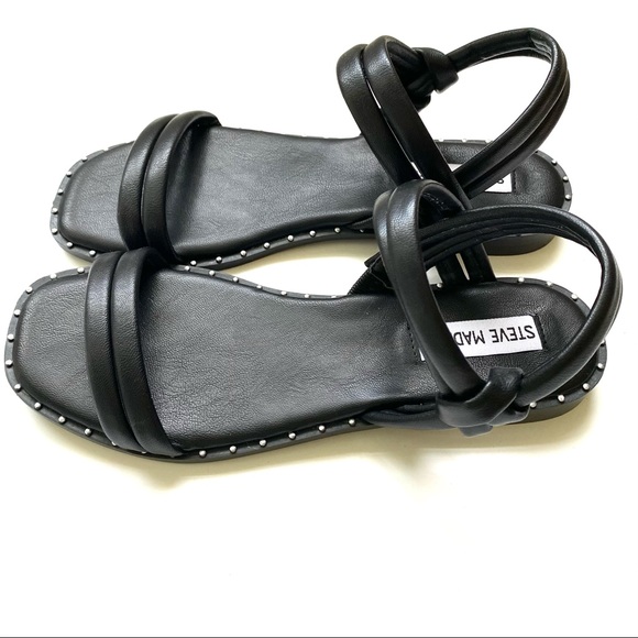 Steve Madden Shoes - STEVE MADDEN Black Strappy Studded Flat Sandal NEW